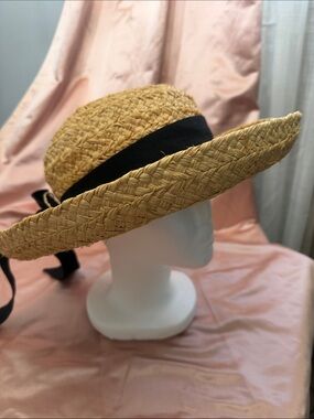 Vintage Scala Natural Straw Sun Hat with Black Ribbon